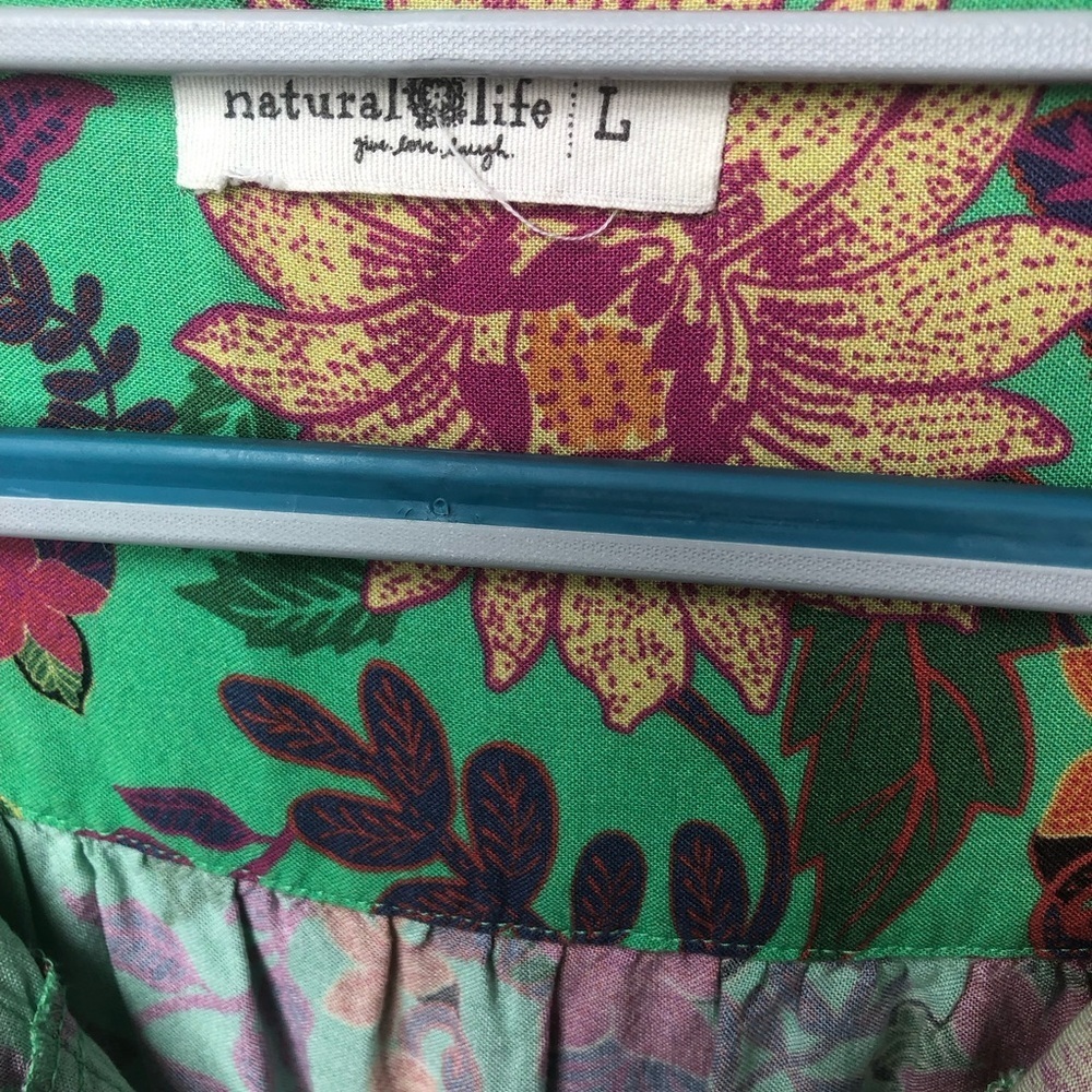 Natural Life Dara V Neck Mini Dress Sz L Colorful Floral Festival Cottagecore - Picture 6 of 8
